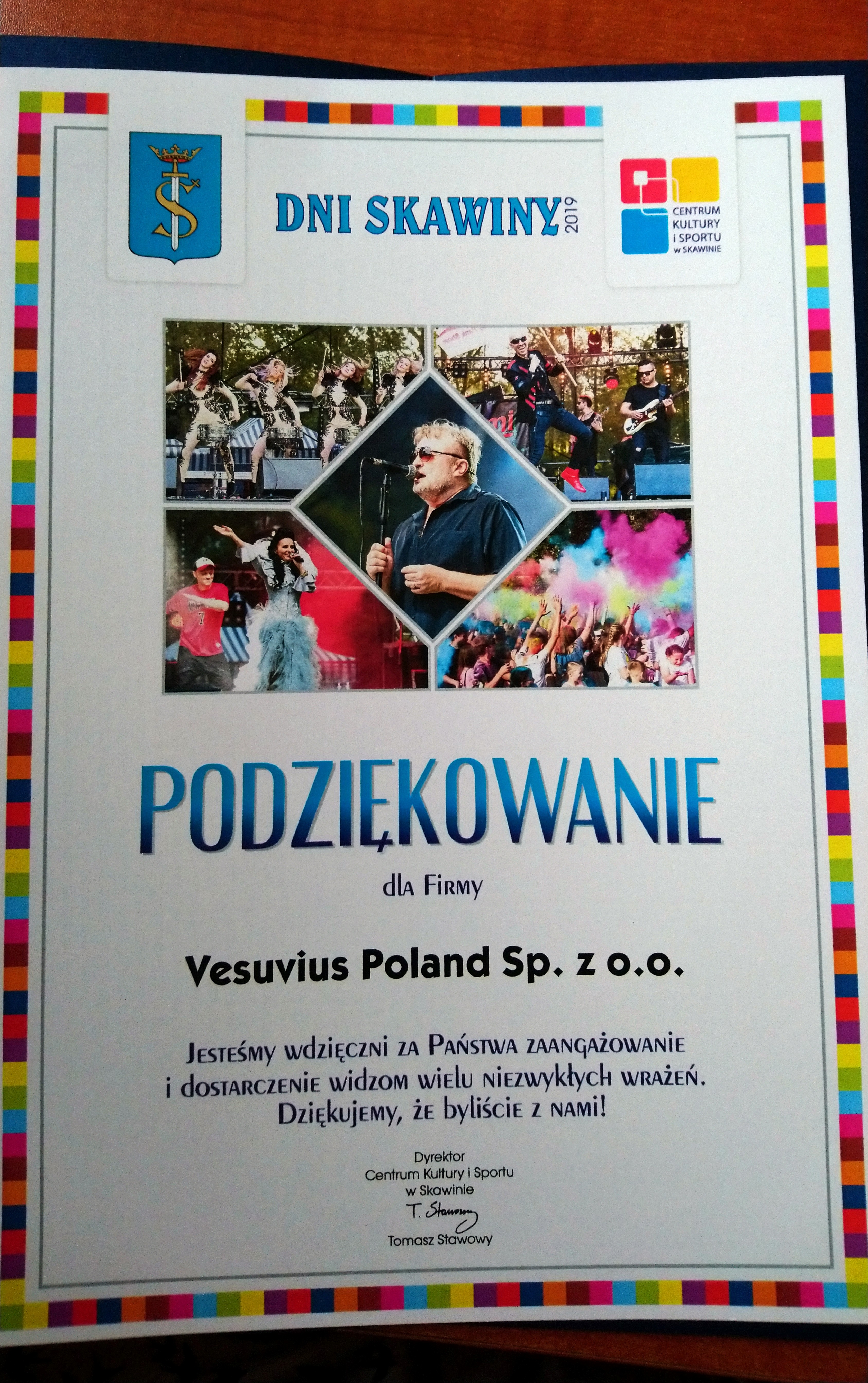 Podziękowanie dla Vesuvius Dnia Skawiny 2019